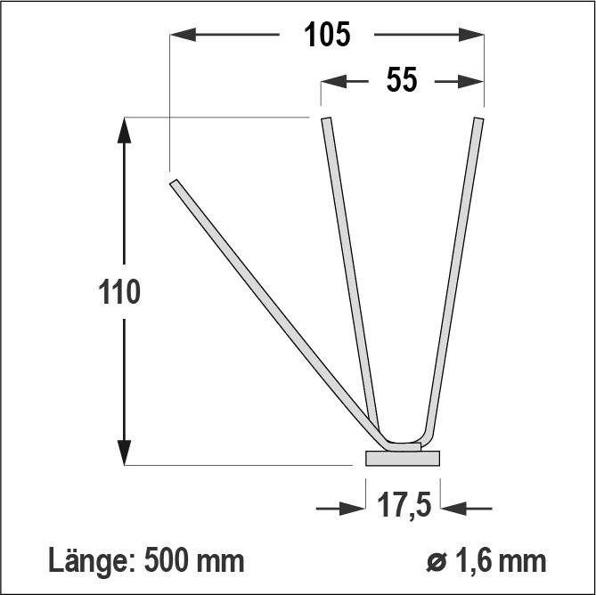 Diagramm einer Taubenabwehrdrahtleiste.