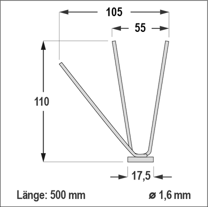 Diagramm einer Taubenabwehrdrahtleiste.